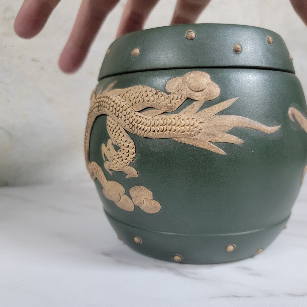 Vintage Ceramic Redware Dragon Draginware Ginger Lidded Pot Planter canister Jar - Picture 8 of 13